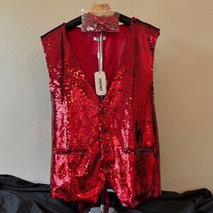 ✨Coomandy Men's Red Sequin Vest + Bowtie Set | NWT | Party-Ready Sparkle!✨
